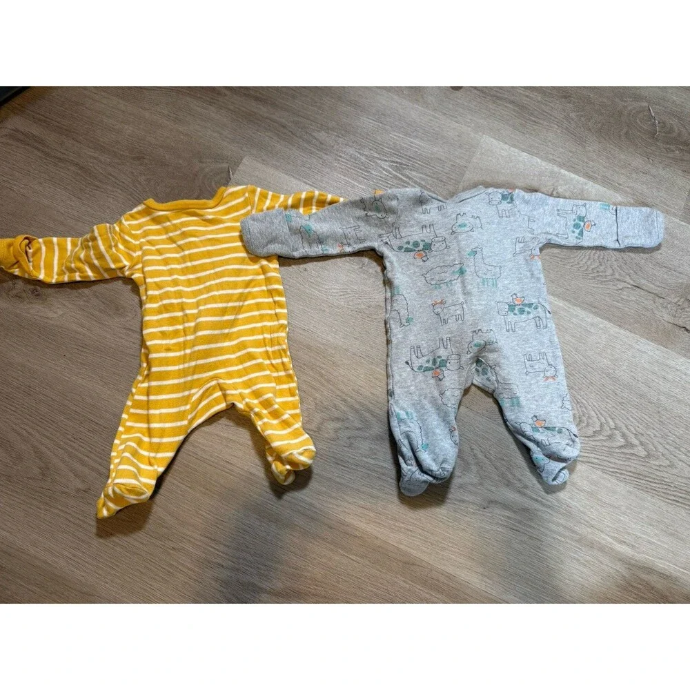 Simple Joys Carters Newborn Footed Sleeper Lot 2pc Yellow Gray Dino NB